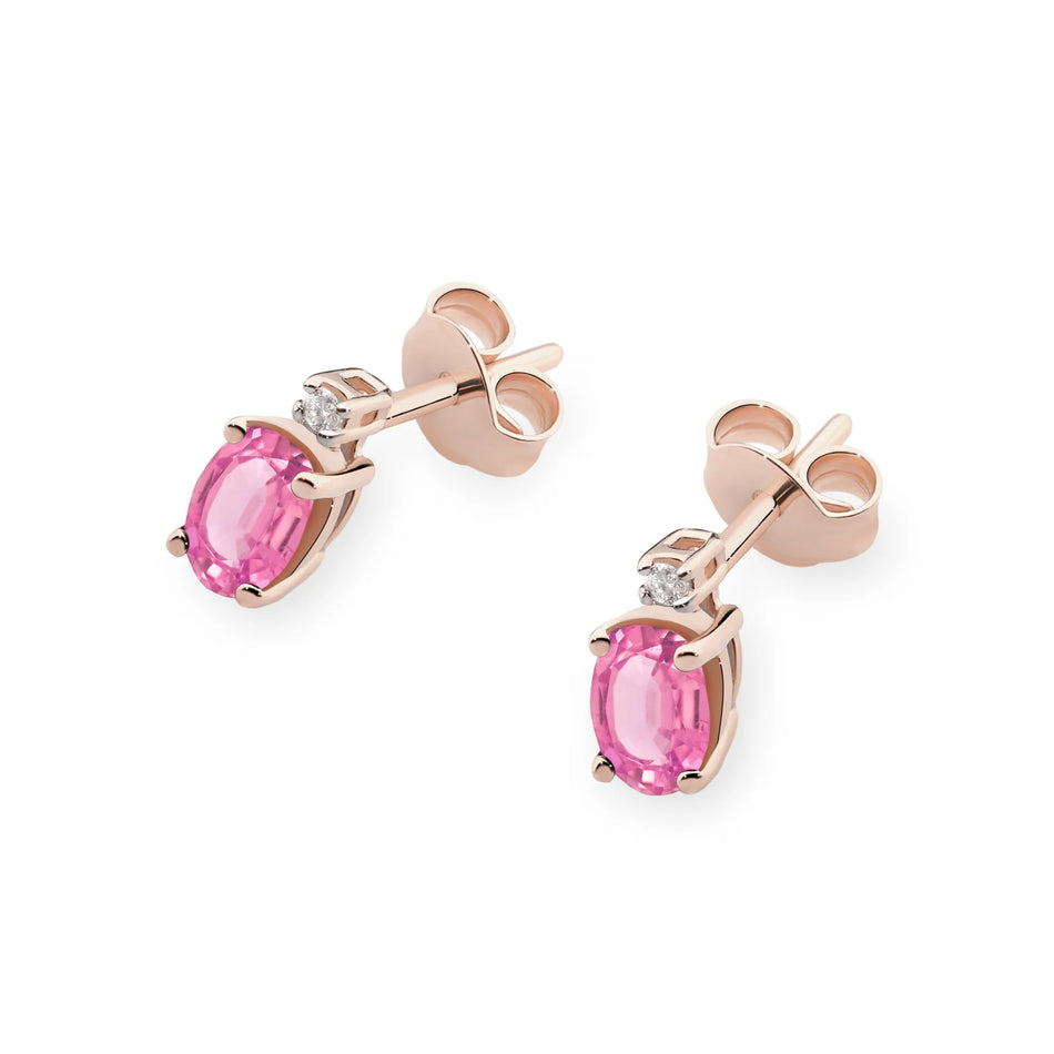 Gold Earrings with 0.50ct Pink Topaz and 0.029ct Diamonds