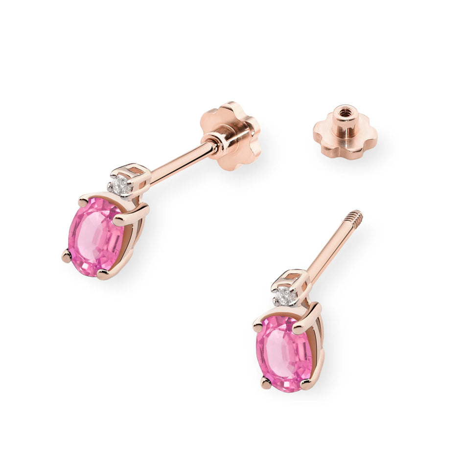 Gold Earrings with 0.50ct Pink Topaz and 0.029ct Diamonds