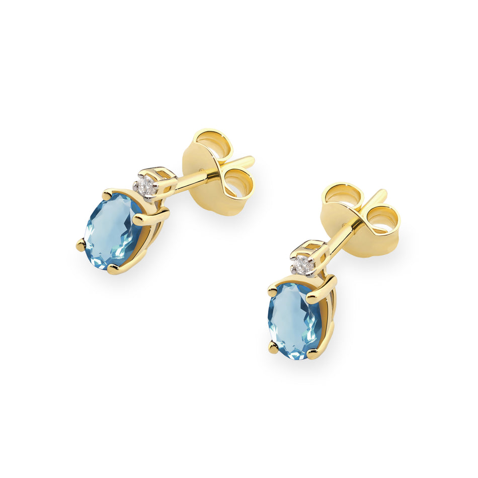 Gold Earrings with 0.50ct Topaz London Blue and 0.029ct Diamonds