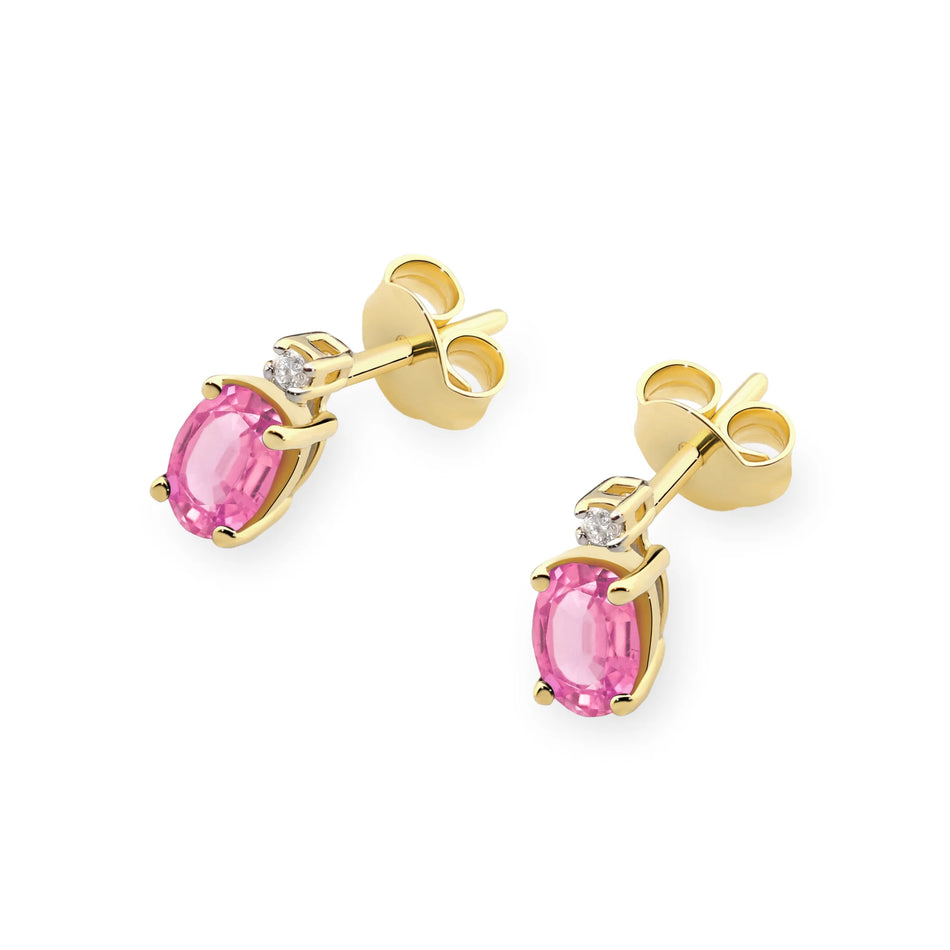 Gold Earrings with 0.50ct Pink Topaz and 0.029ct Diamonds