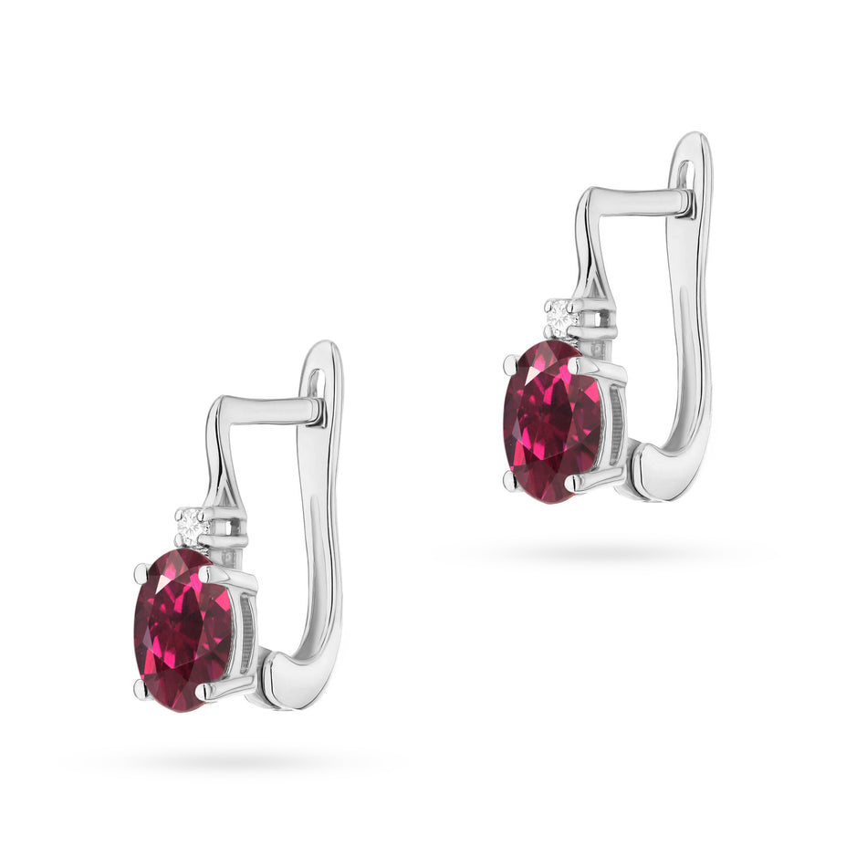 Gold Earrings with 0.50ct Rhodolite and Diamonds