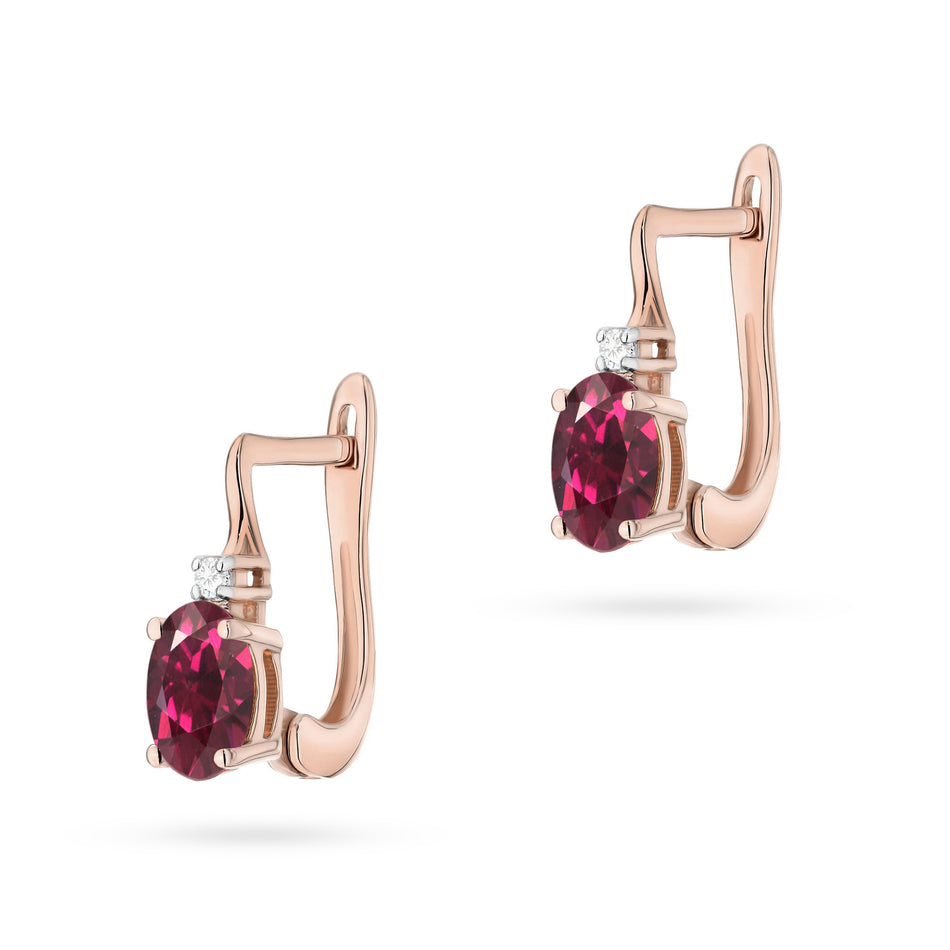 Gold Earrings with 0.50ct Rhodolite and Diamonds