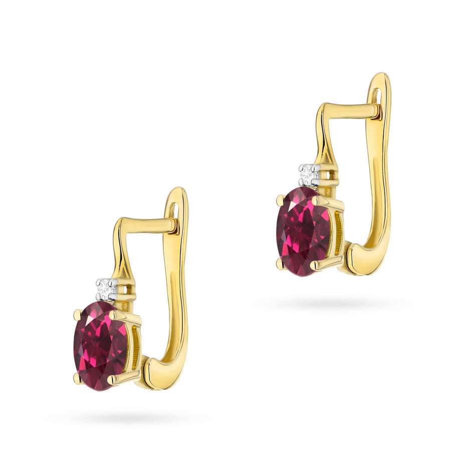 Gold Earrings with 0.50ct Rhodolite and Diamonds