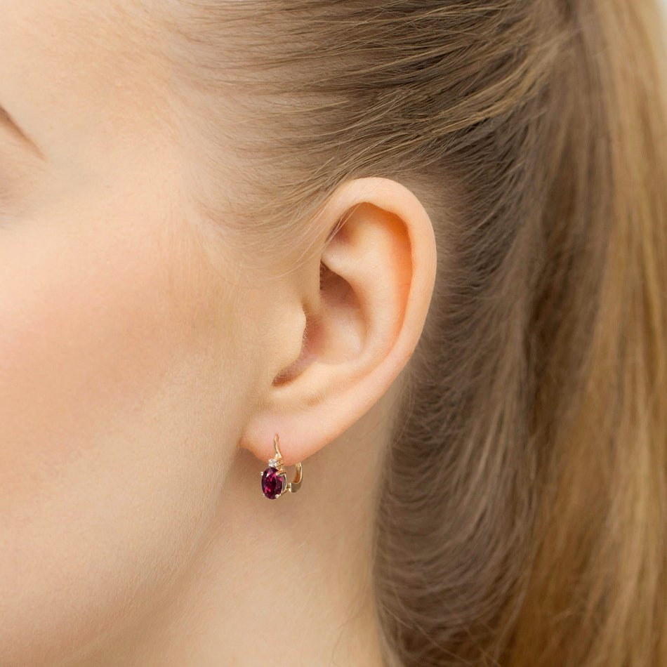 Gold Earrings with 0.50ct Rhodolite and Diamonds
