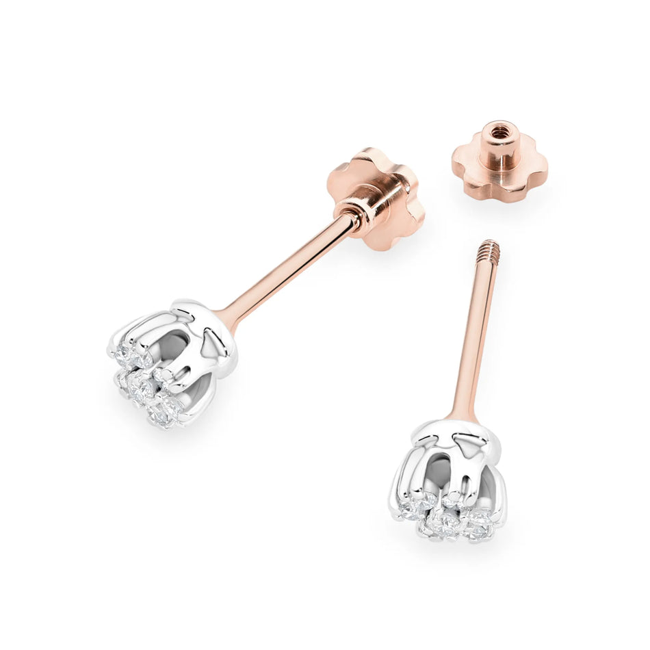 Zlaté náušnice s květinami a diamanty 0,20 ct