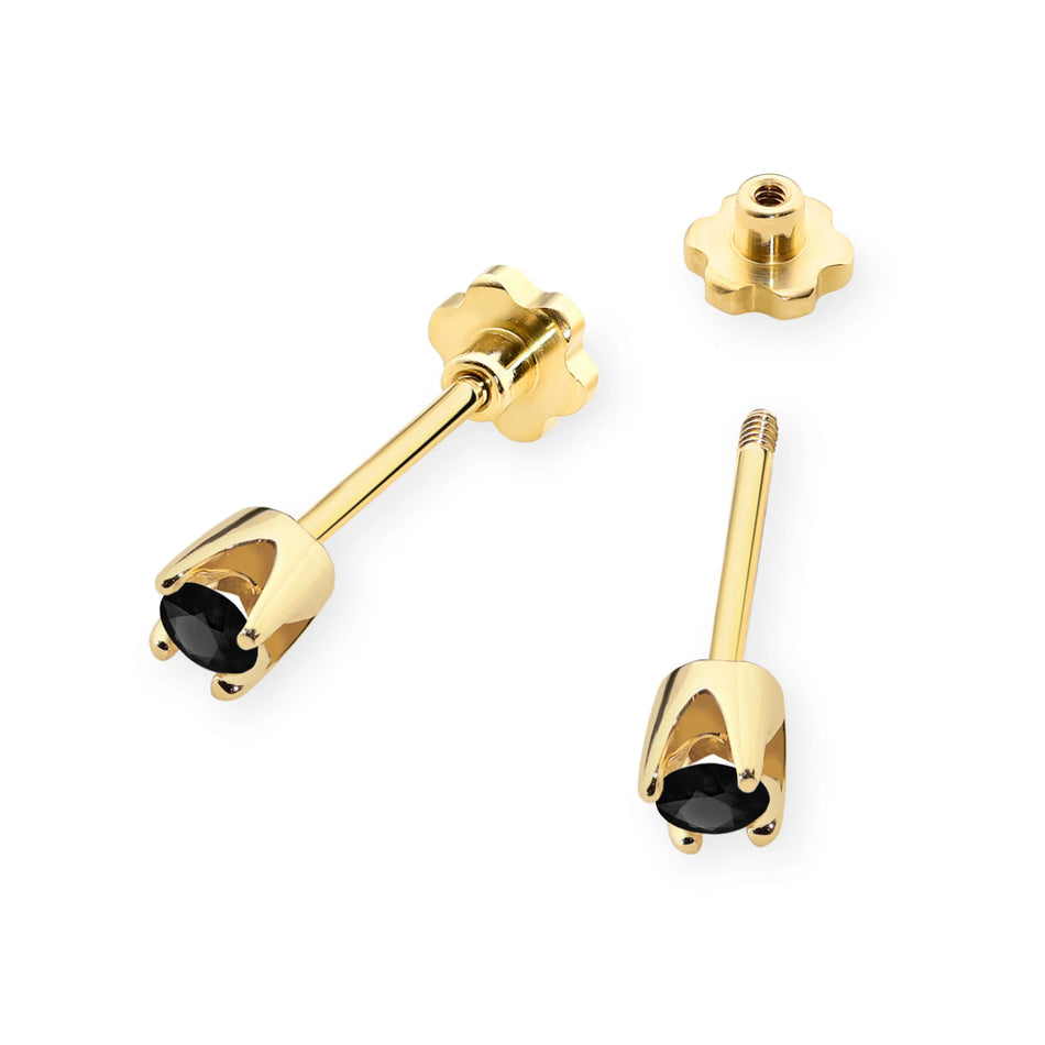 Gold Earrings with 2 x 0.12ct Black diamonds