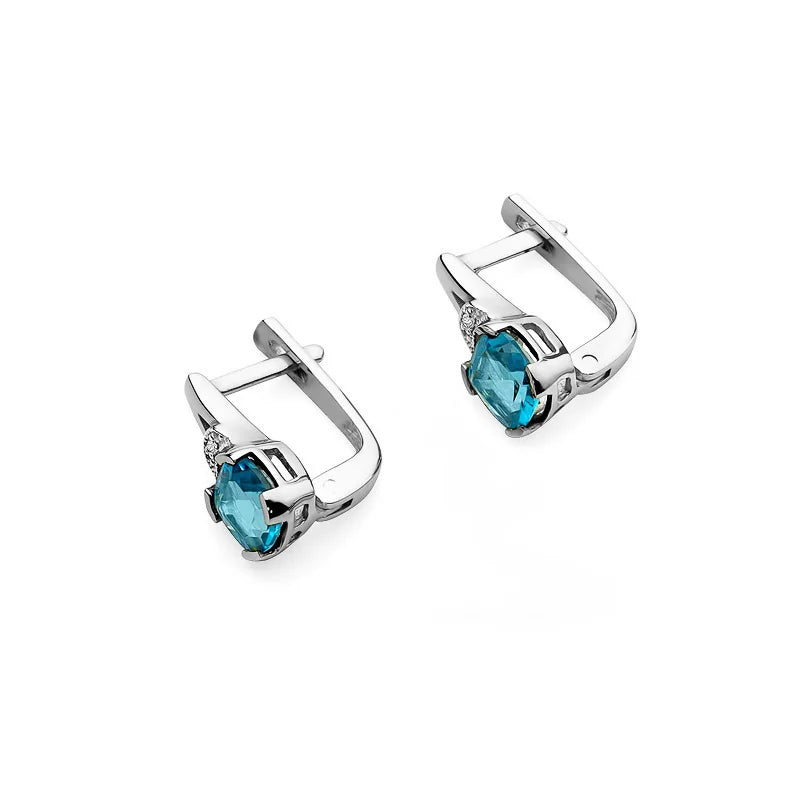 Gold Earrings with 1.10ct Topazes and 0.01ct Diamonds