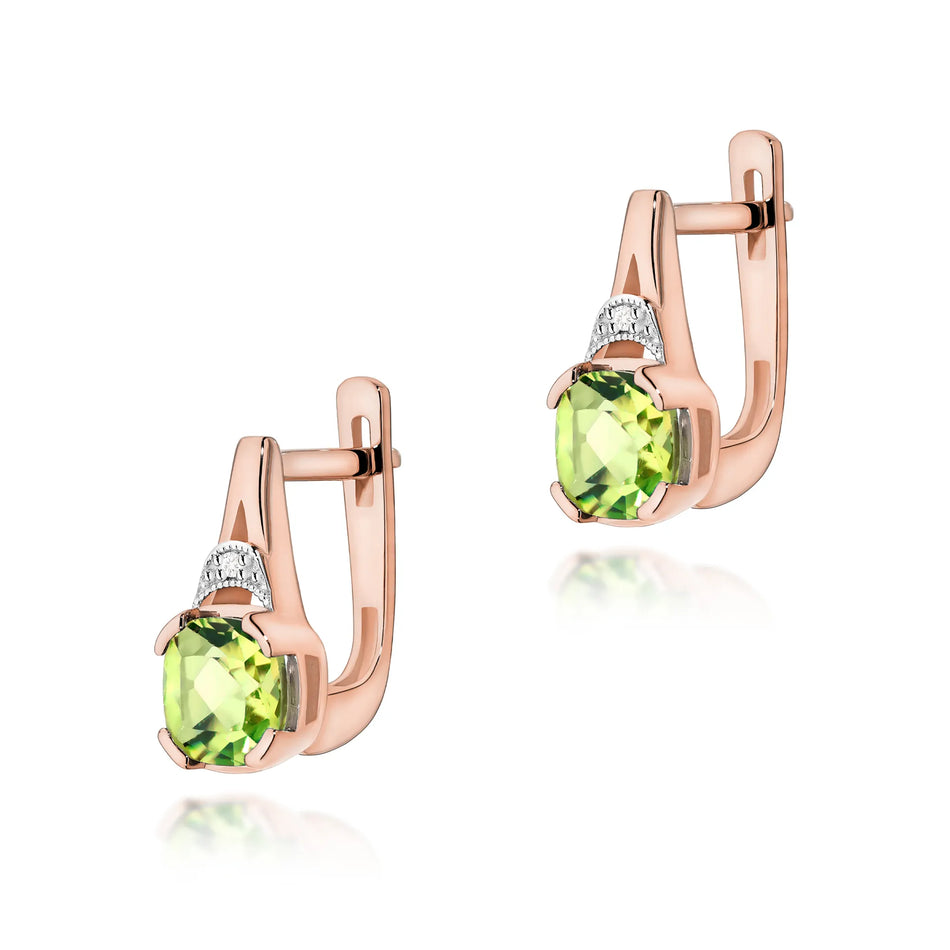 Gold Earrings with 1.00ct Olivines and 0.01ct Diamonds