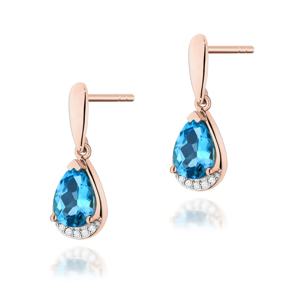 Gold Earrings with 1.40ct Topazes and 0.05ct Diamonds