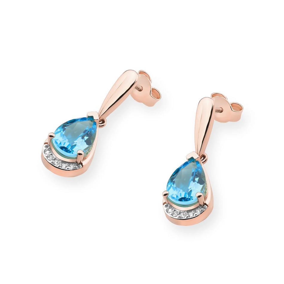 Gold Earrings with 1.40ct Topazes and 0.05ct Diamonds