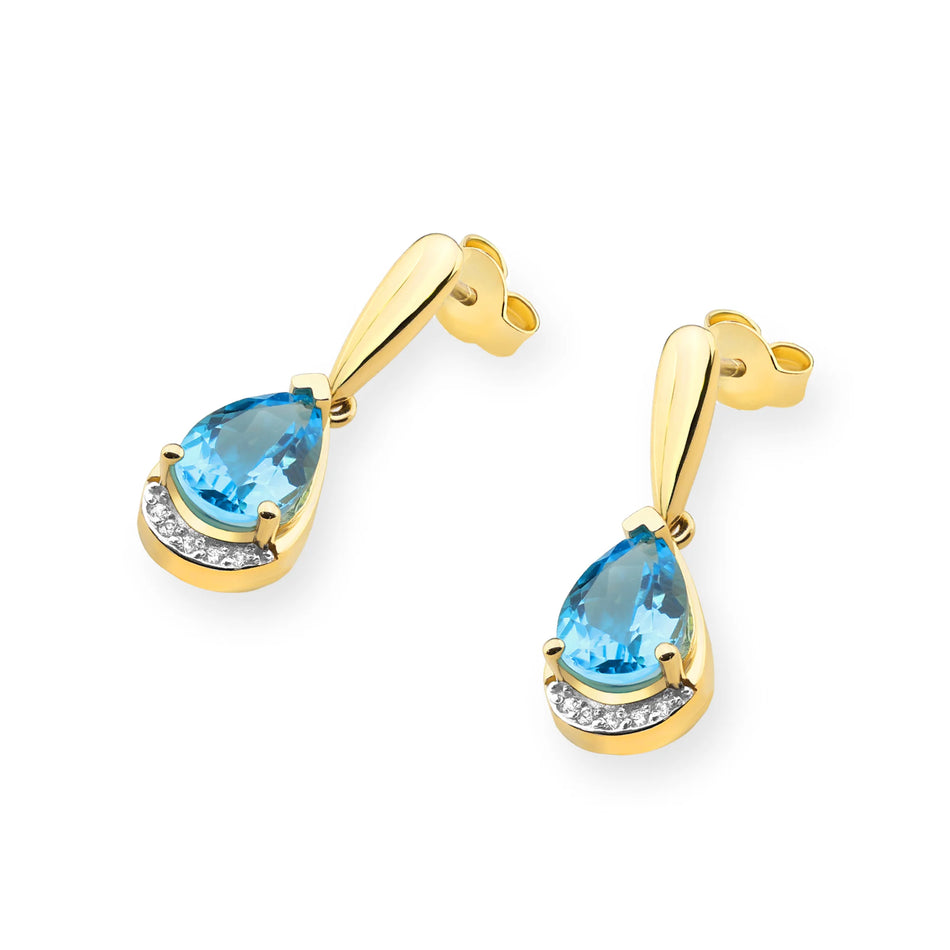 Gold Earrings with 1.40ct Topazes and 0.05ct Diamonds