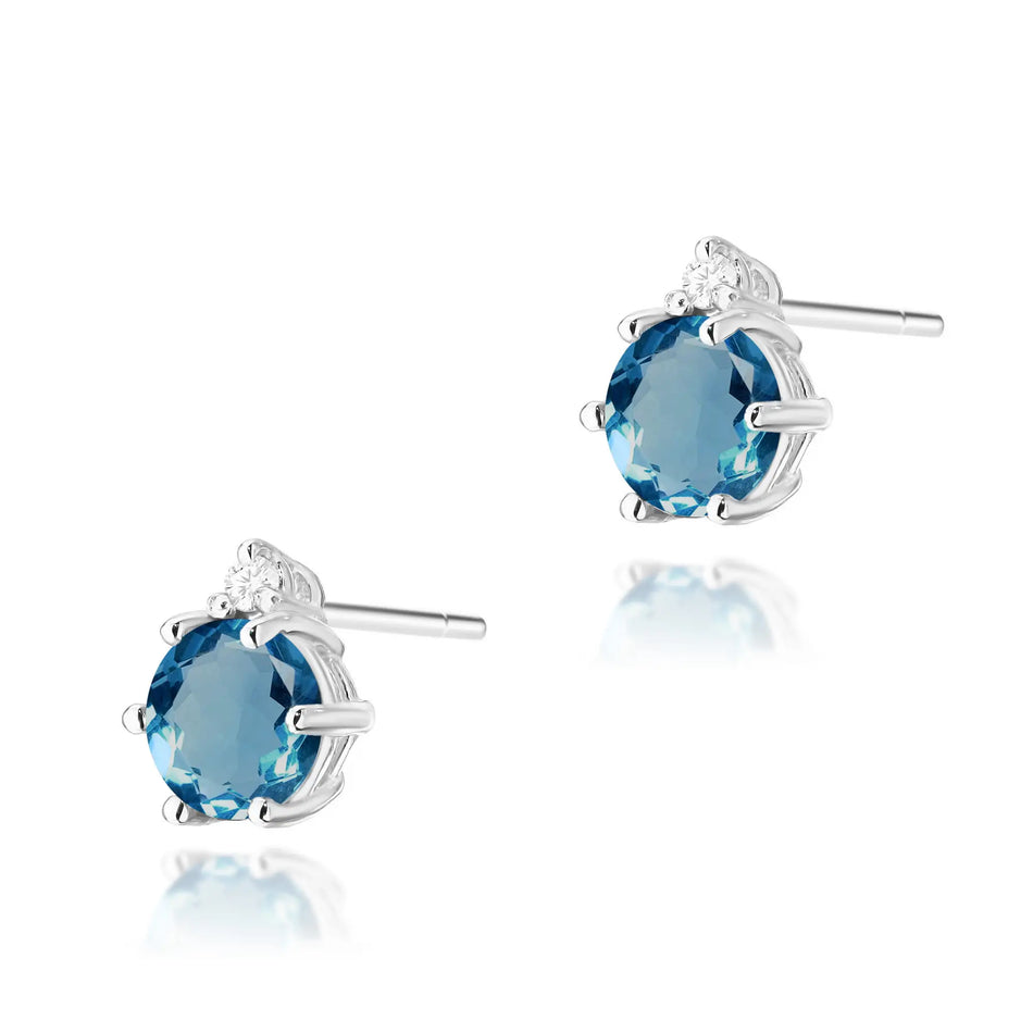 Gold Earrings with 0.50ct London Blue Topazes and 0.029ct Diamonds