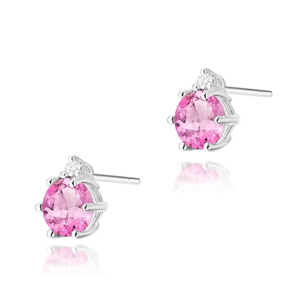 Gold Earrings with 0.60ct Pink topazes and 0.029ct Diamonds