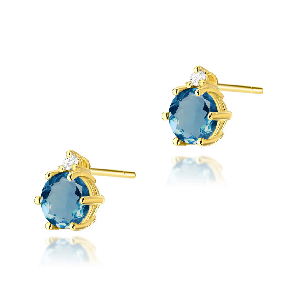 Gold Earrings with 0.50ct London Blue Topazes and 0.029ct Diamonds