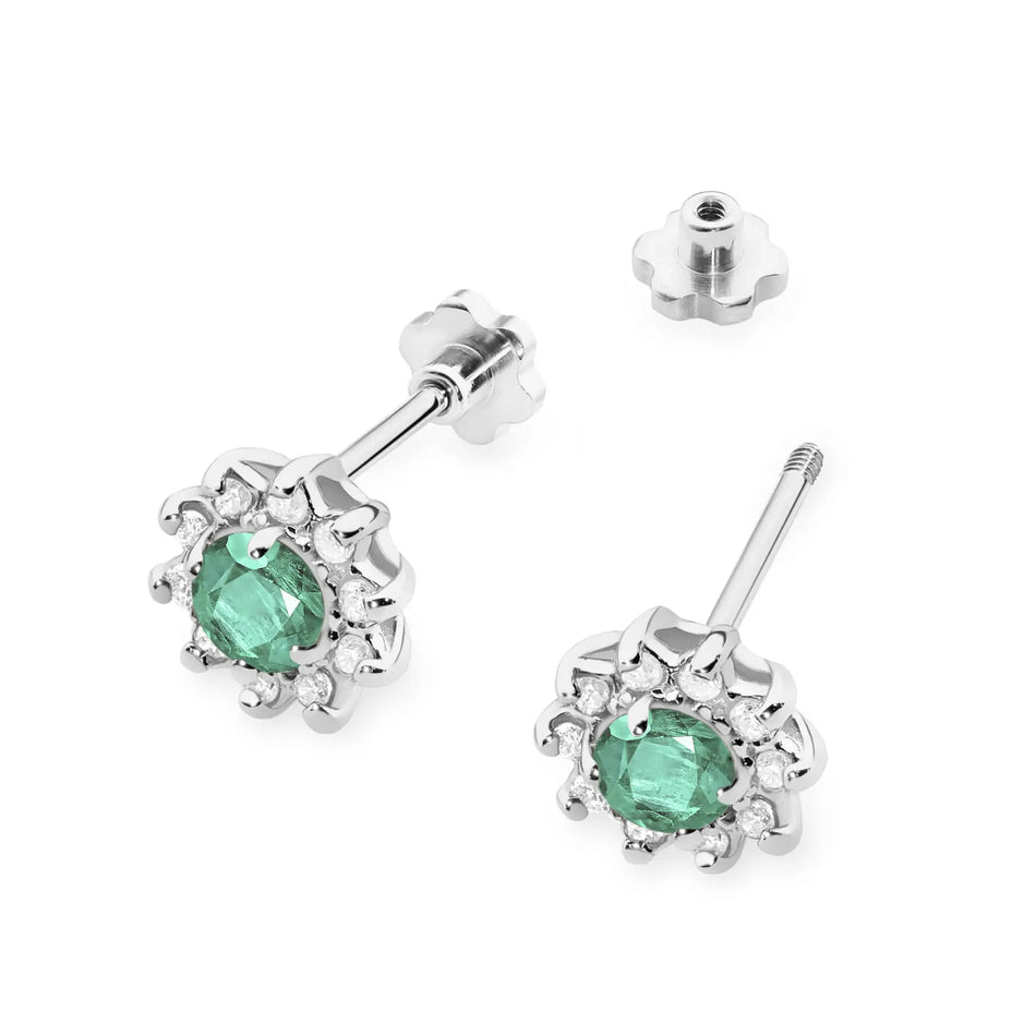 Gold Earrings with 0.15ct Emeralds and 0.172ct Diamonds