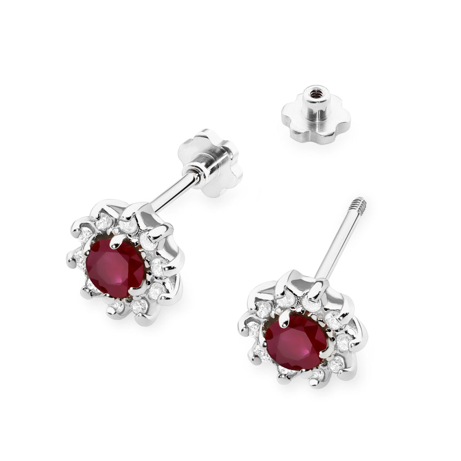Gold Earrings with 0.15ct Rubies and 0.172ct Diamonds