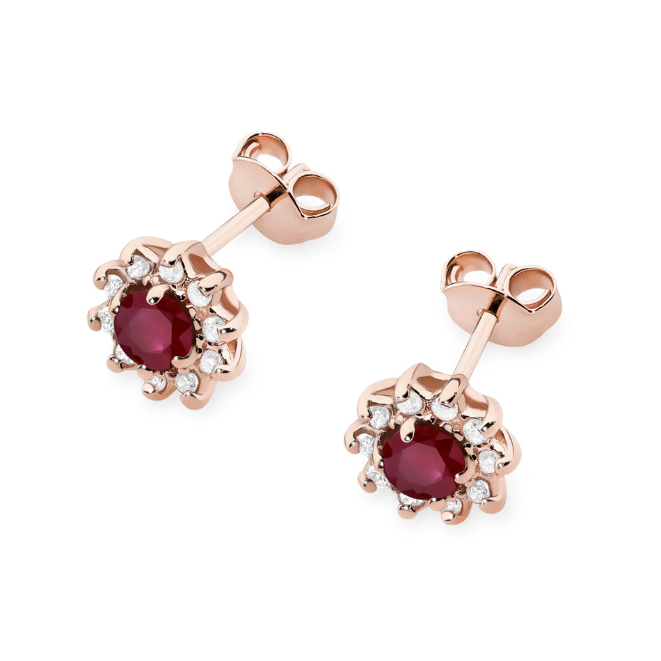 Gold Earrings with 0.15ct Rubies and 0.172ct Diamonds