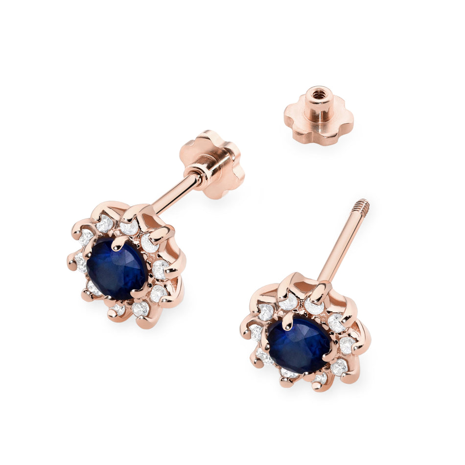 Gold Earrings with 0.15ct Sapphires and 0.172ct Diamonds