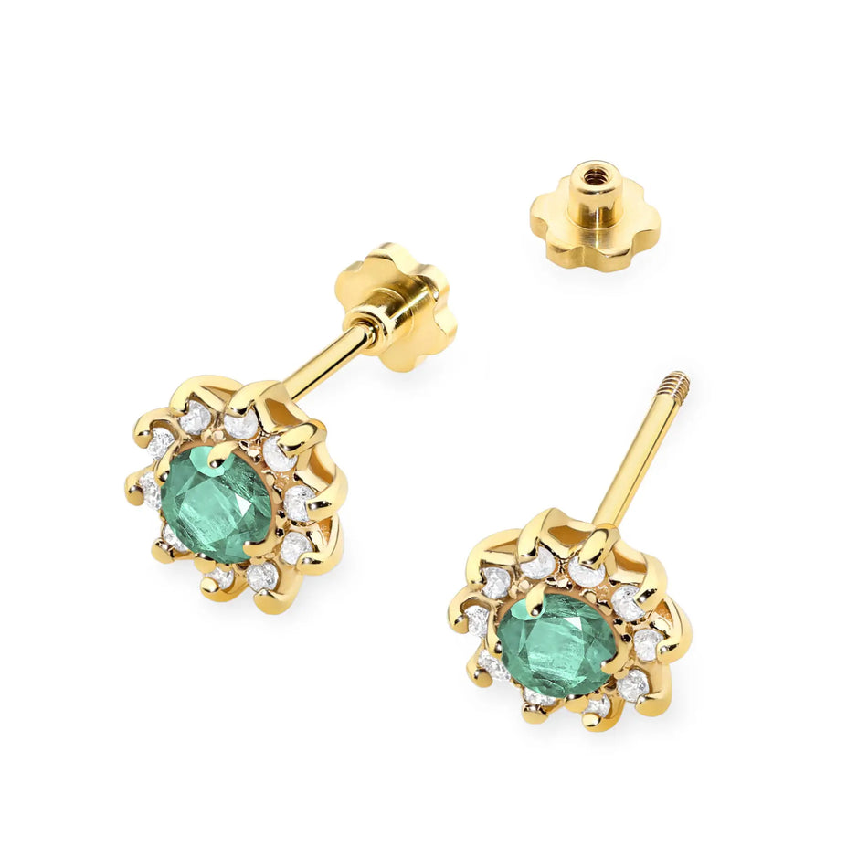 Gold Earrings with 0.15ct Emeralds and 0.172ct Diamonds