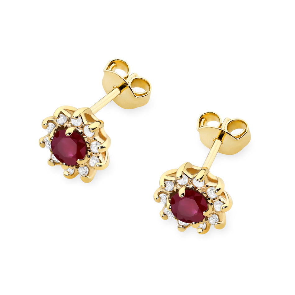 Gold Earrings with 0.15ct Rubies and 0.172ct Diamonds