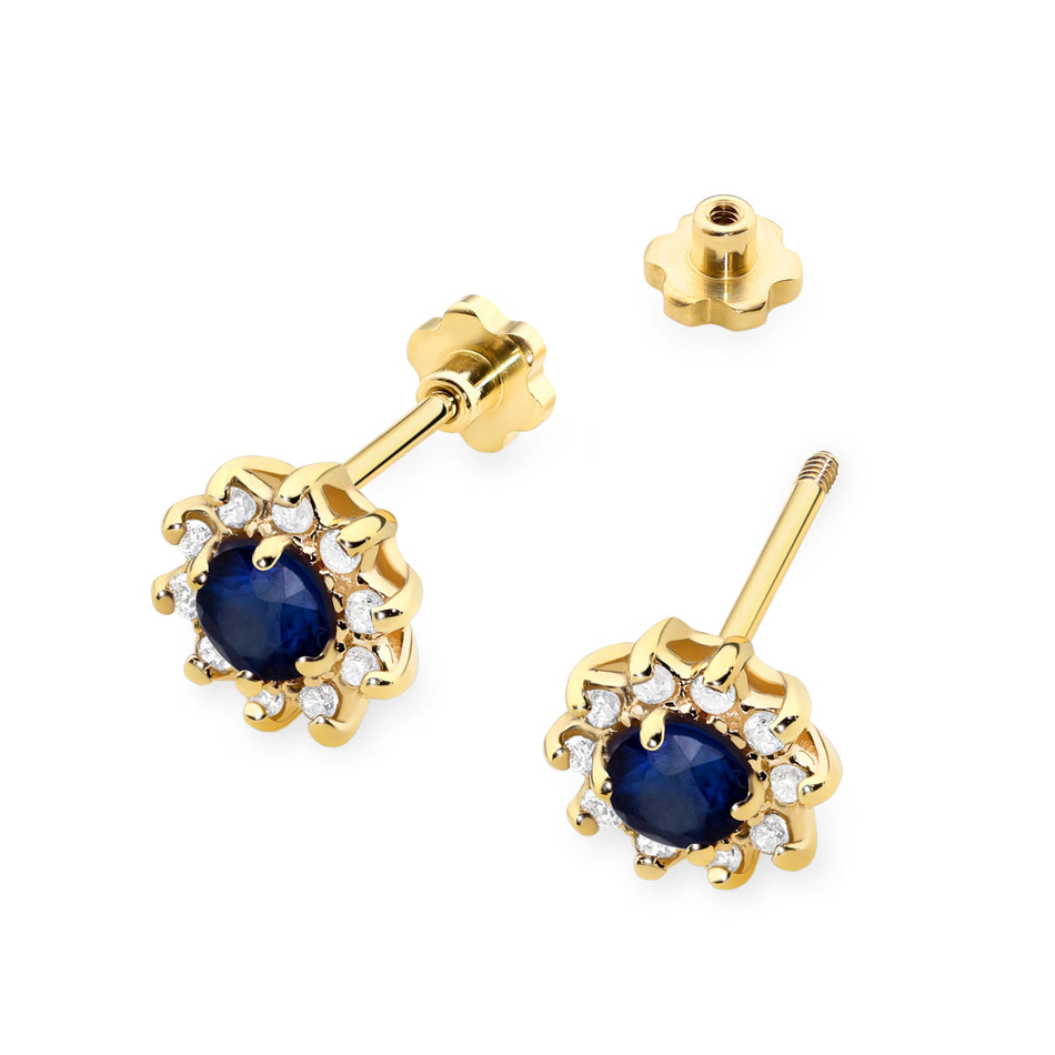 Gold Earrings with 0.15ct Sapphires and 0.172ct Diamonds