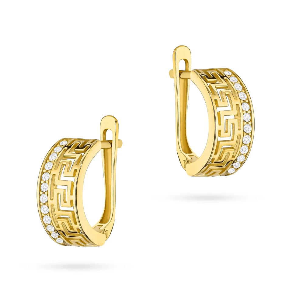Gold English Clasp Earrings with Zirconia