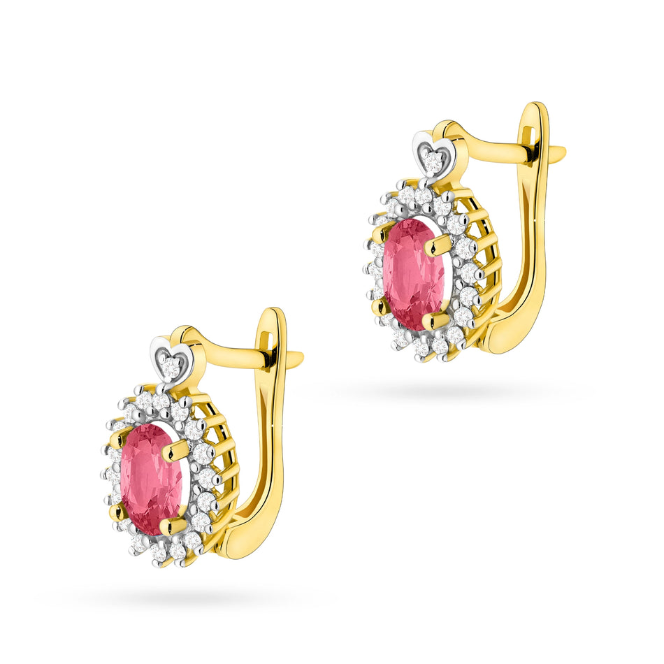 Gold Earrings with 0.50ct Pink topazes and 0.19ct Diamonds
