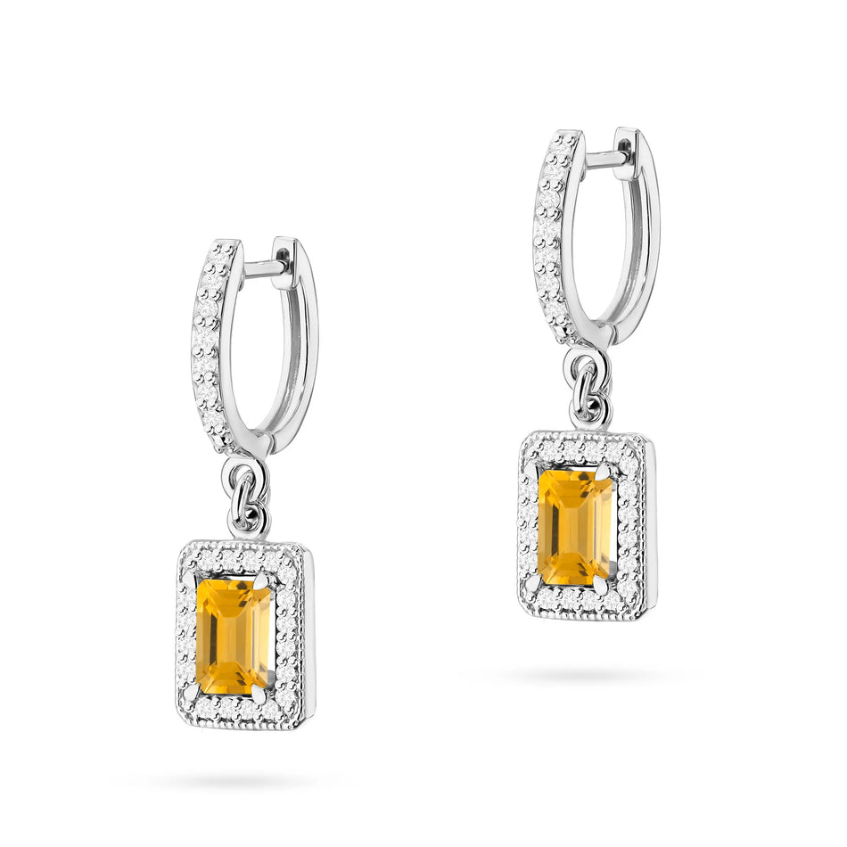 Gold Earrings with 0.60ct Citrines and 0.34ct Diamonds