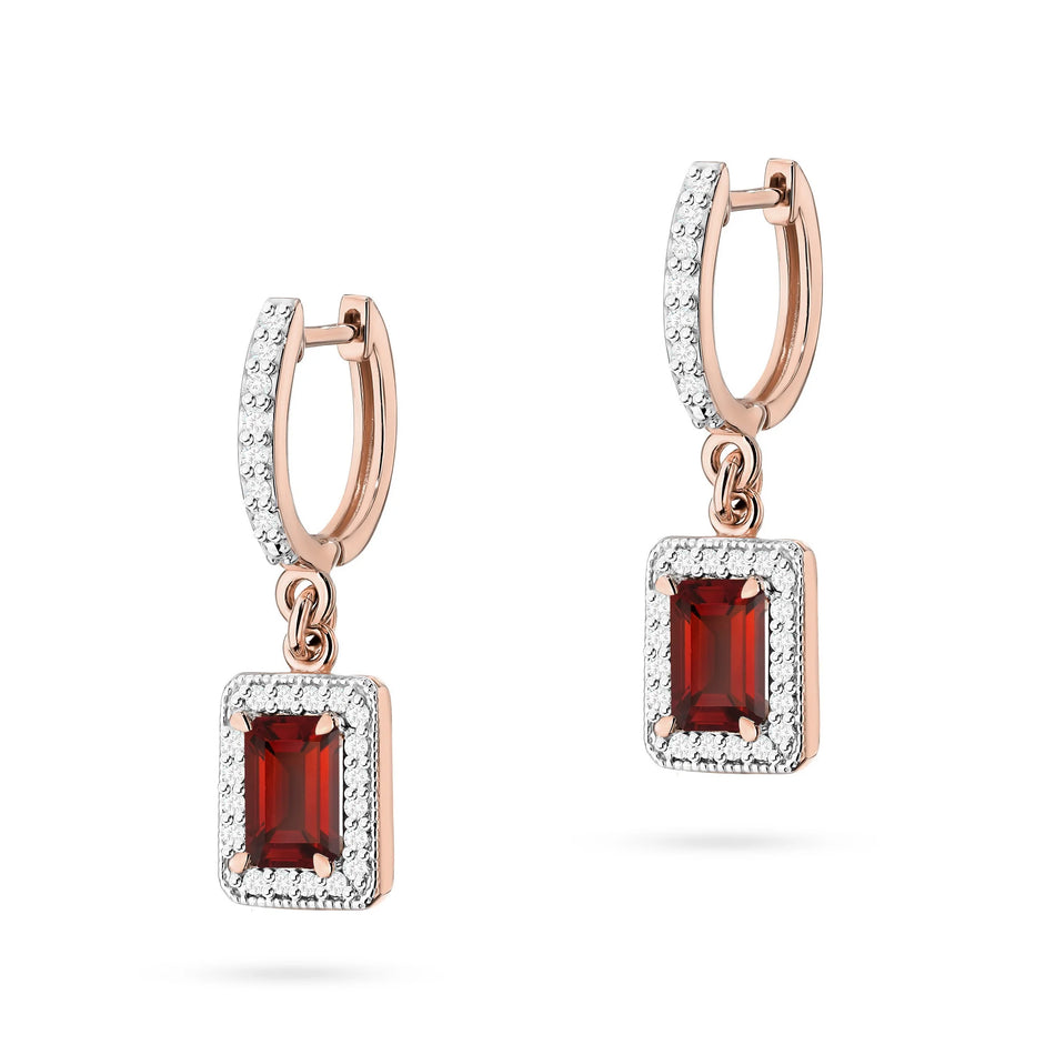 Gold Earrings with 0.70ct Garnets and 0.34ct Diamonds
