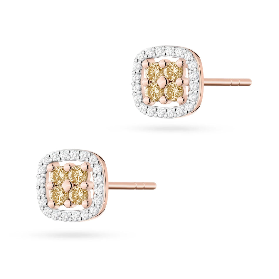 Gold Earrings with 0.005ct Diamonds 0.05ct Bronze Diamonds
