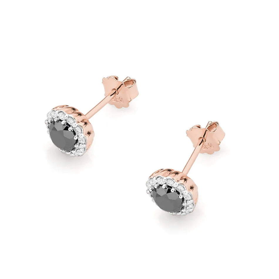 Gold Earrings with 0.50ct Black Diamonds and 0.206ct Diamonds