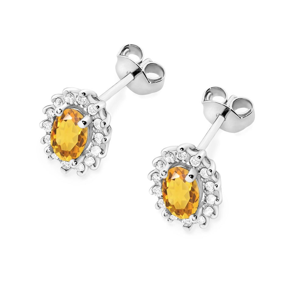 Gold Earrings with 0.60ct Citrines and 0.24ct Diamonds