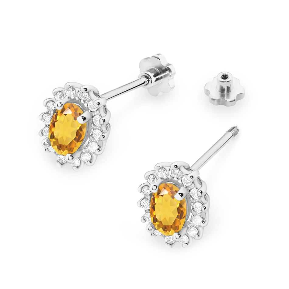 Gold Earrings with 0.60ct Citrines and 0.24ct Diamonds