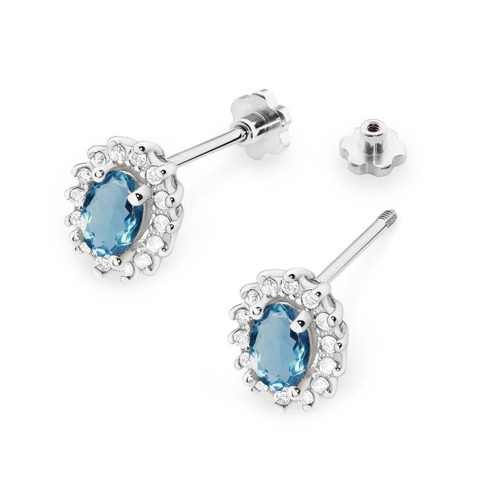 Gold Earrings with 0.50ct London Blue Topazes and 0.24ct Diamonds