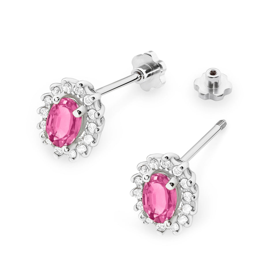 Gold Earrings with 0.50ct Pink topazes and 0.24ct Diamonds