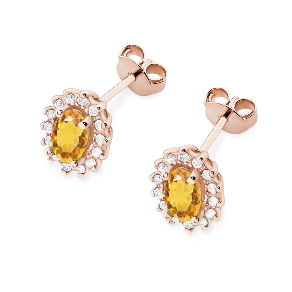 Gold Earrings with 0.60ct Citrines and 0.24ct Diamonds