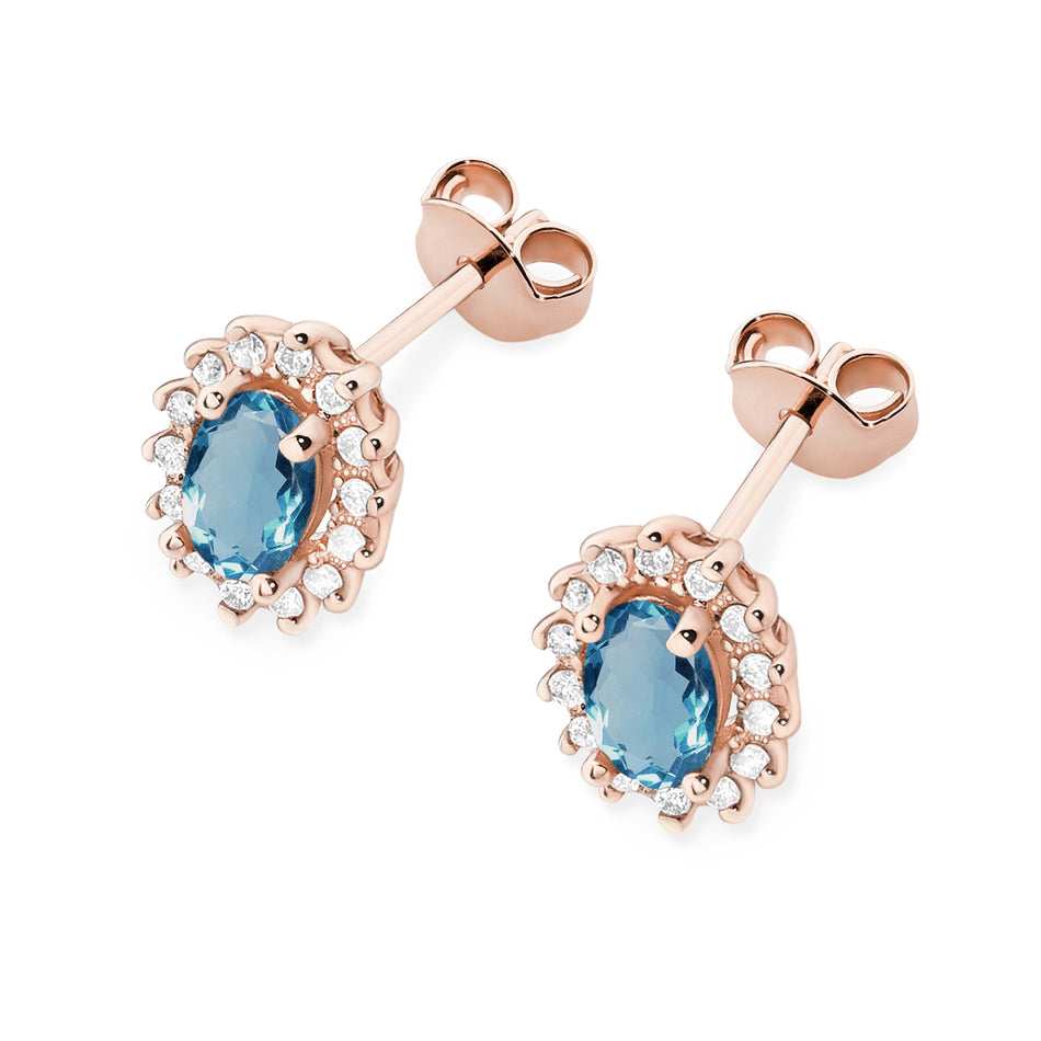 Gold Earrings with 0.50ct London Blue Topazes and 0.24ct Diamonds