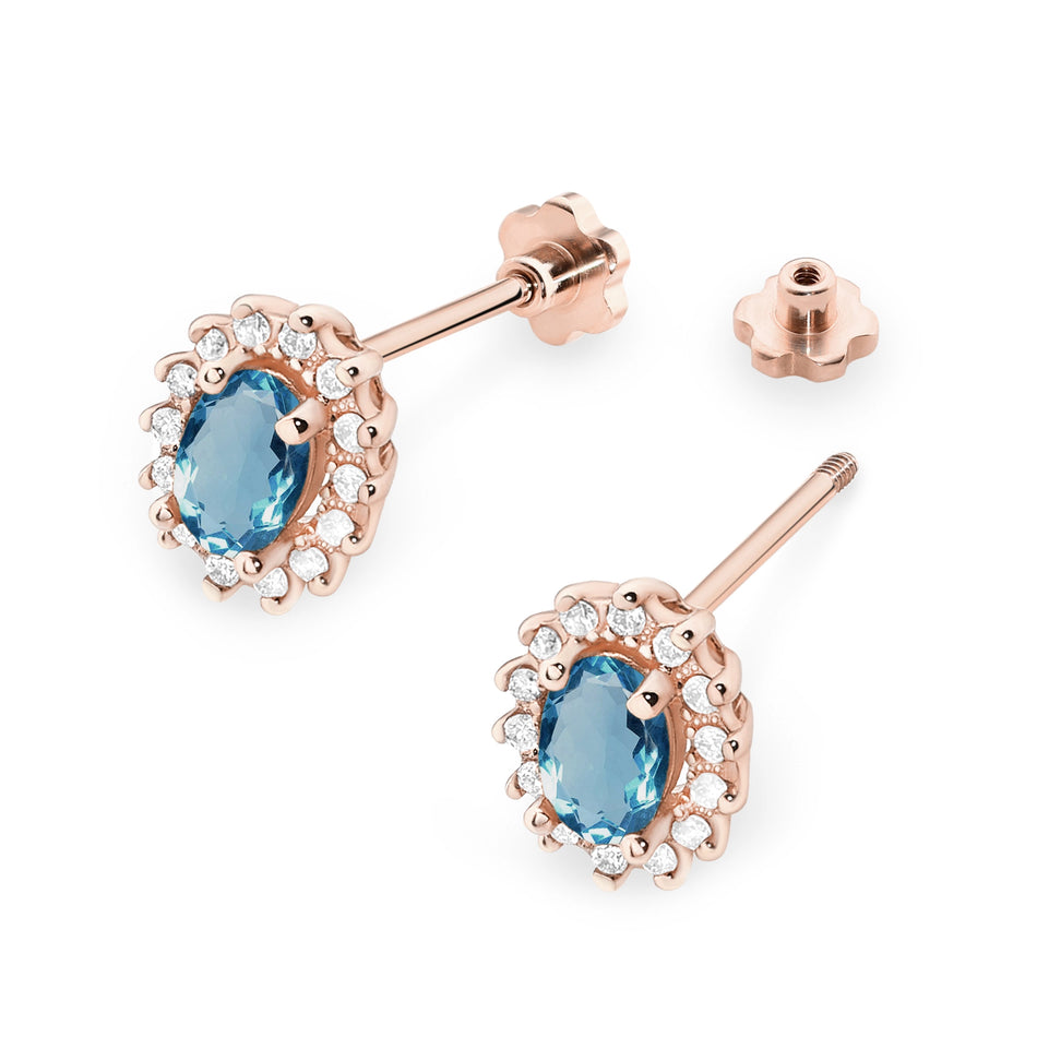 Gold Earrings with 0.50ct London Blue Topazes and 0.24ct Diamonds