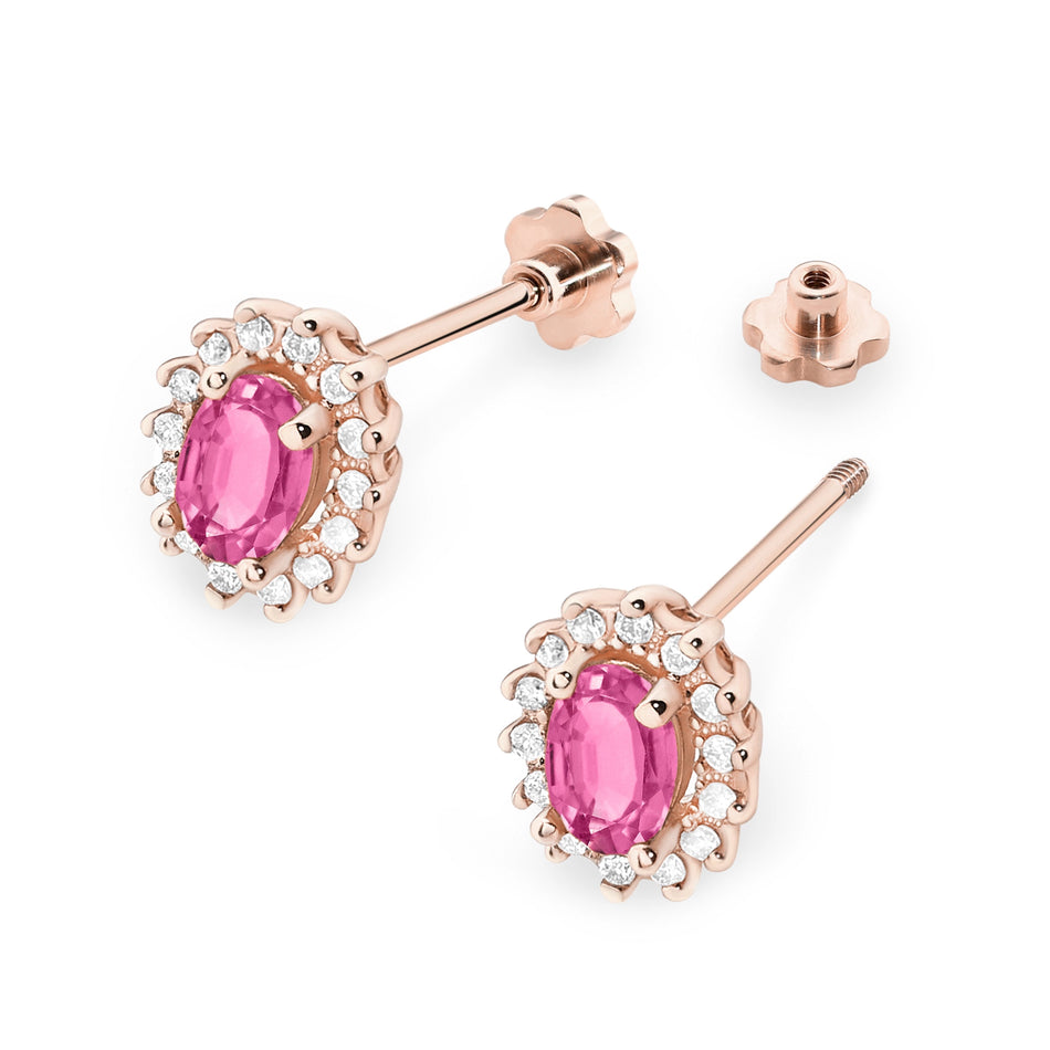 Gold Earrings with 0.50ct Pink topazes and 0.24ct Diamonds