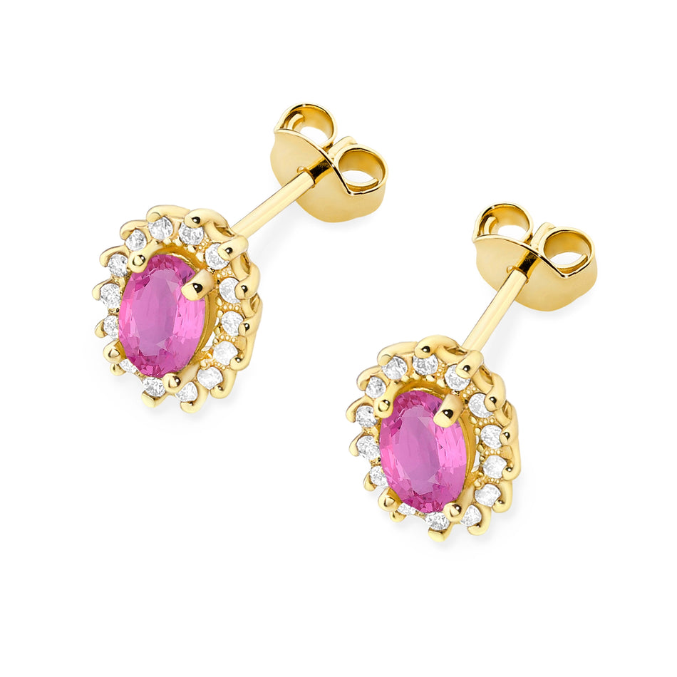 Gold Earrings with 0.50ct Pink Sapphires and 0.24ct Diamonds