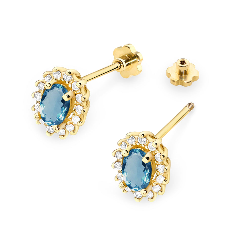 Gold Earrings with 0.50ct London Blue Topazes and 0.24ct Diamonds