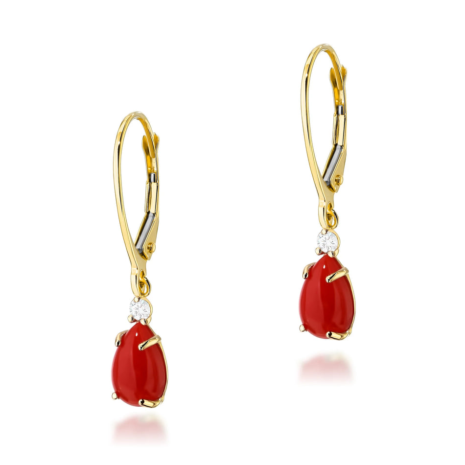 Gold Earrings with 0.65ct Corals and 0.06ct Diamonds