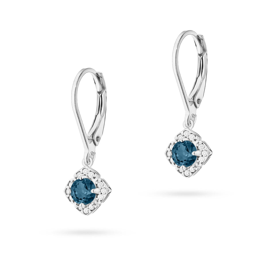 Gold Earrings with 0.30ct London Blue Topazes and 0.12ct Diamonds