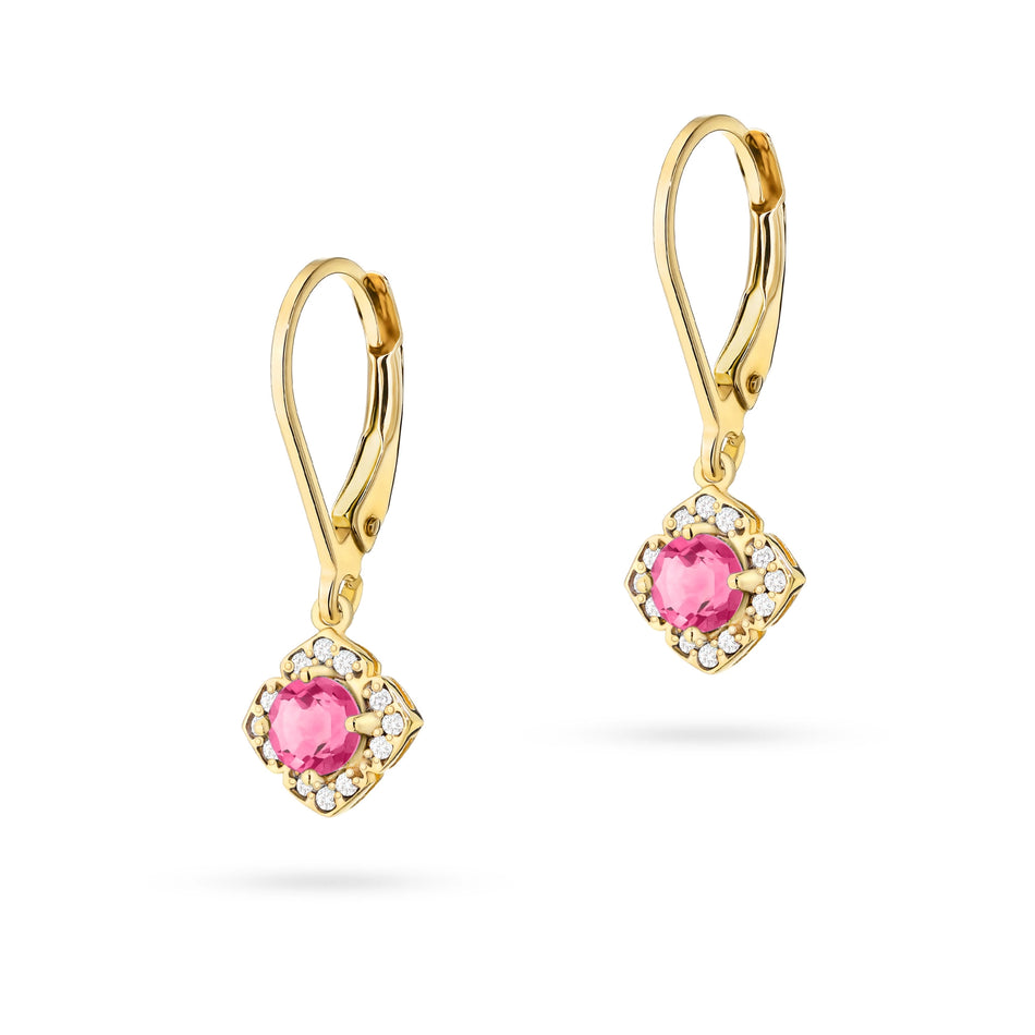 Gold Earrings with 0.30ct Pink topazes and 0.12ct Diamonds