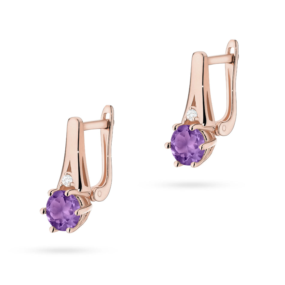 Gold Earrings with 0.50ct Amethysts and 0.029ct Diamonds