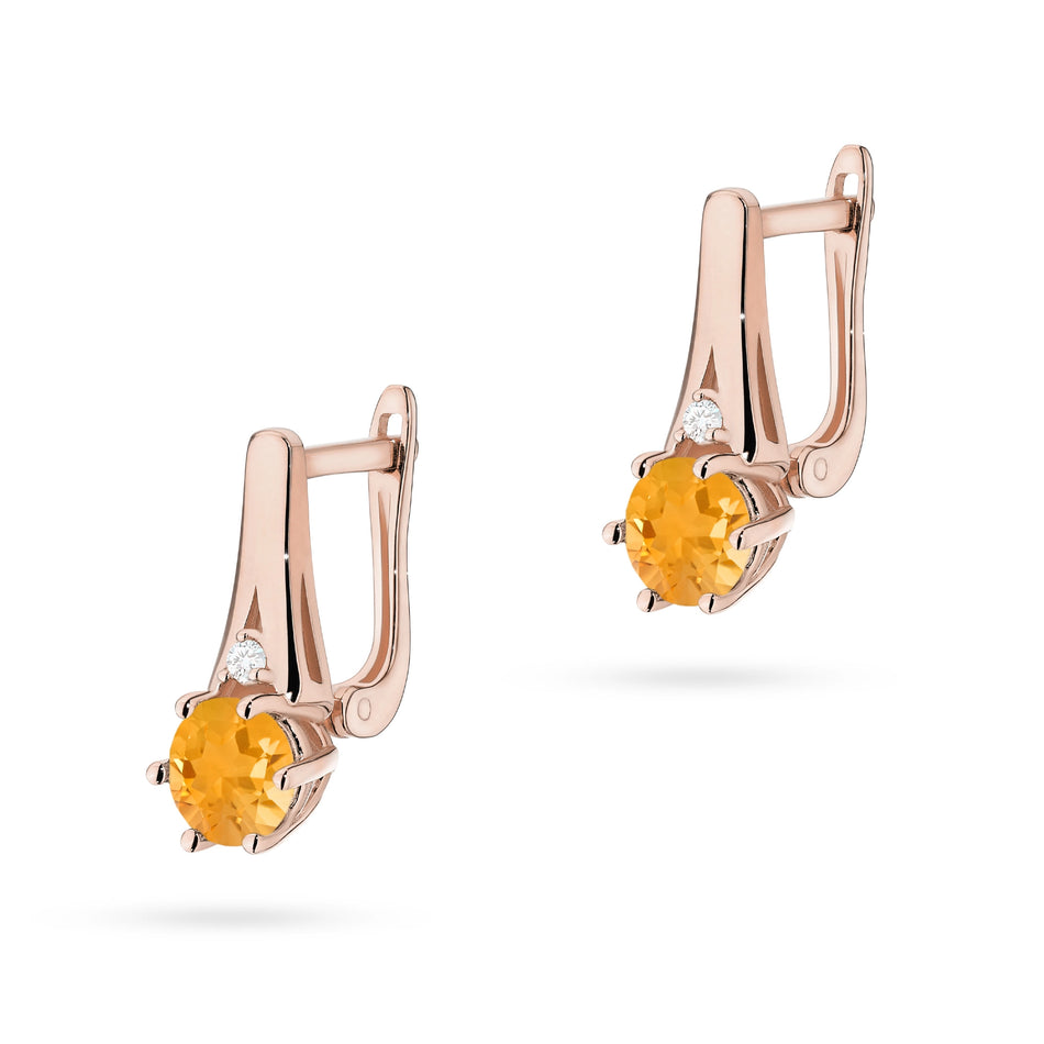 Gold Earrings with 0.50ct Citrines and 0.029ct Diamonds