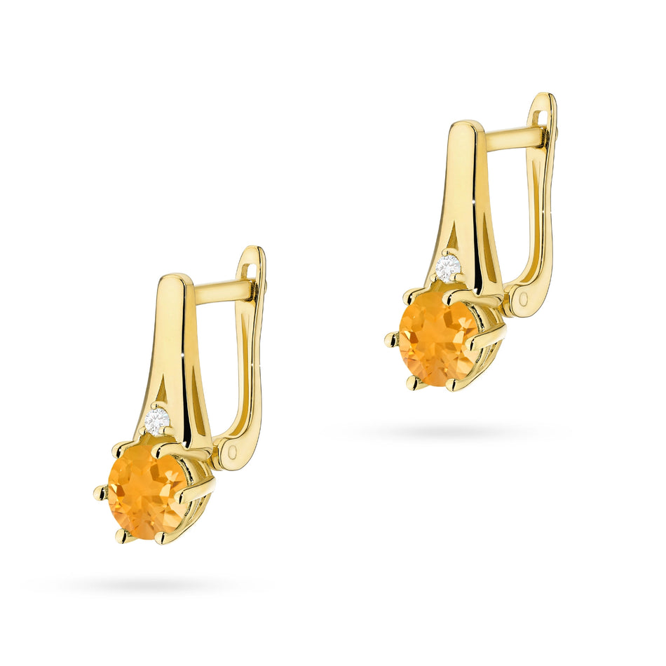 Gold Earrings with 0.50ct Citrines and 0.029ct Diamonds