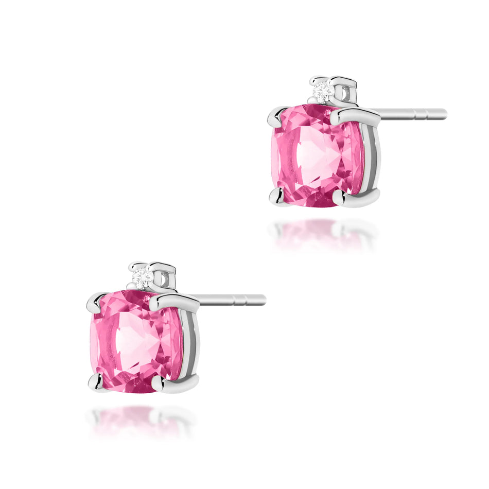 Gold Earrings with 1.10ct Pink topazes and 0.029ct Diamonds