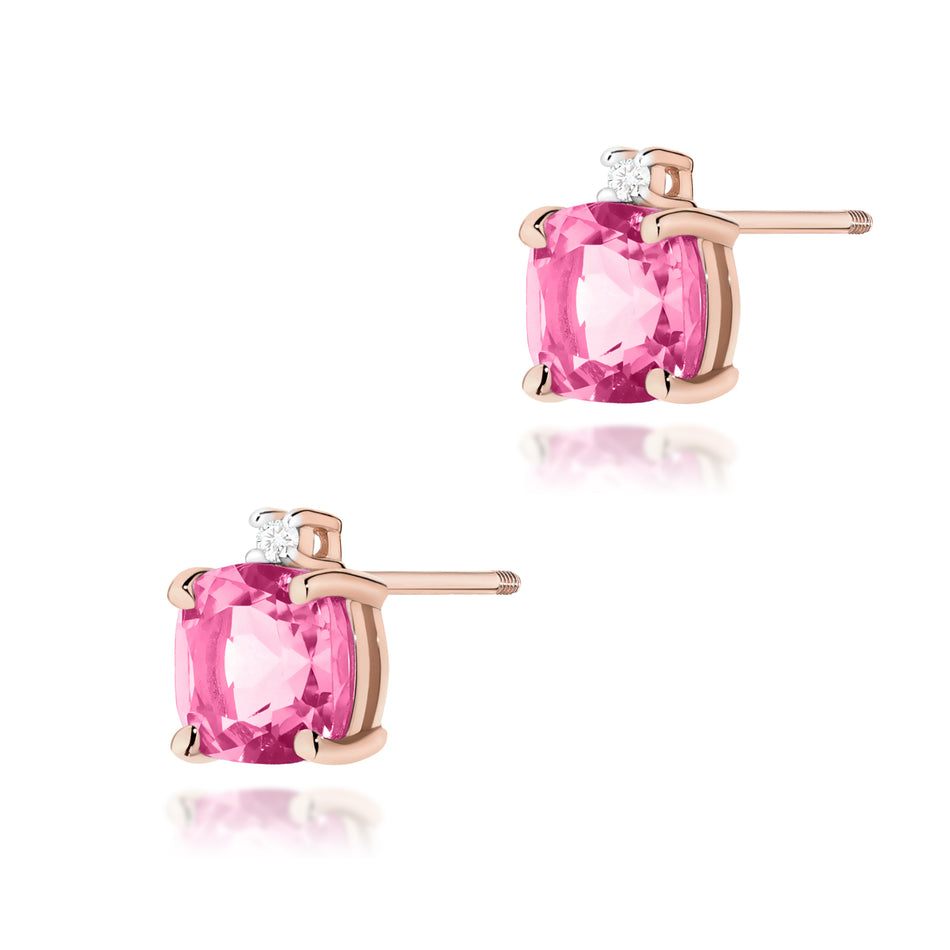Gold Earrings with 1.10ct Pink topazes and 0.029ct Diamonds