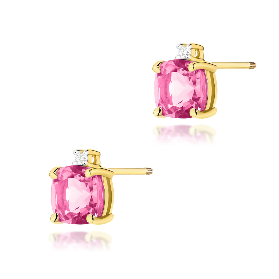 Gold Earrings with 1.10ct Pink topazes and 0.029ct Diamonds